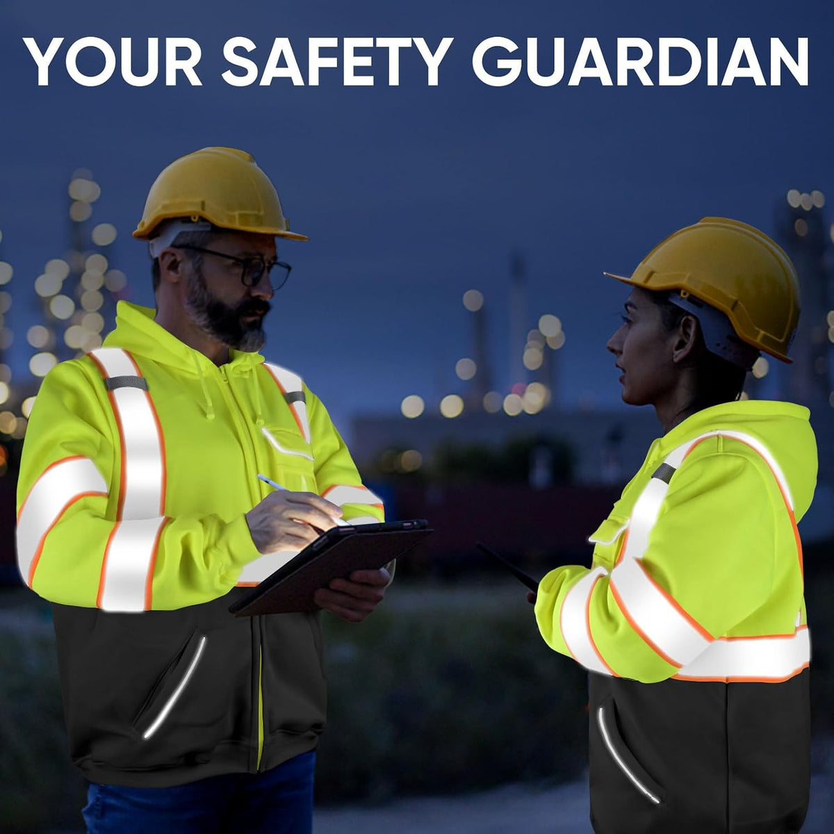 Hi Vis Safety Hoodie, ANSI Class 3 Reflective Fleece Sweatshirt