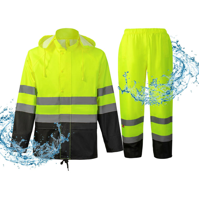 Stay Dry and Visible: Hi-Vis Waterproof Rain Jacket and Pants for Ultimate Safety and Comfort in Any Weather