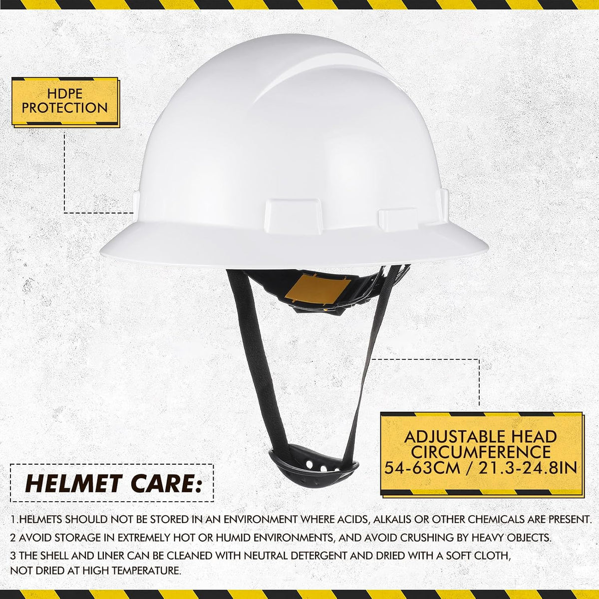 10 Pack Adjustable Full Brim Hard Hats - Durable HDPE Safety Helmets for Men and Women