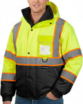Hi Vis Safety Bomber Jacket, Fleece-Lined Waterproof ANSI Class 3