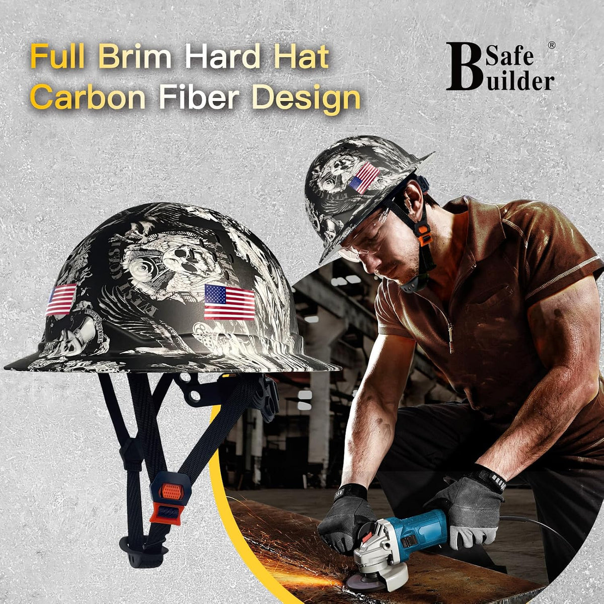 Premium Full Brim Construction Hard Hat with Ventilation - ANSI Certified Safety Helmet in Stylish Carbon Fiber Design