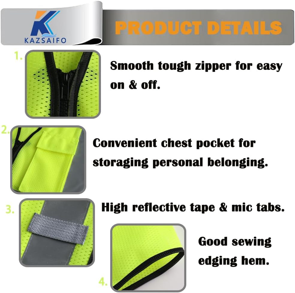 Hi Vis Reflective Safety Vest for Men Women,Kz179,Yellow,S