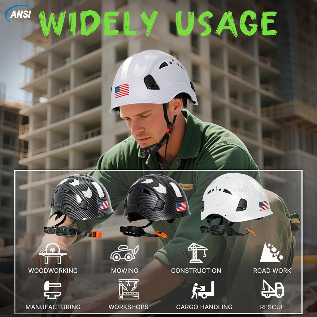 Aolamegs Vented Carbon Fiber Hard Hat - ANSI Z89.1 Type 1 Class C Safety Helmet with Reflective Strips and 6-Point Suspension for Ultimate Comfort and Protection