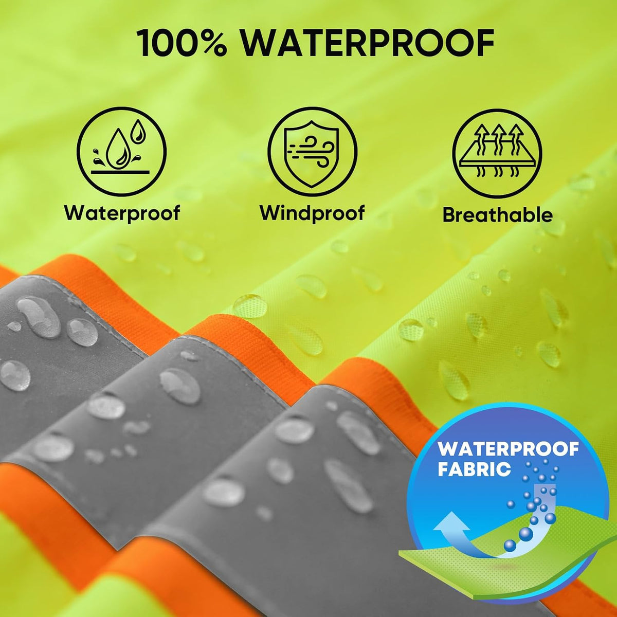 Reflective Rain Jacket, Waterproof ANSI Class 3 Hi Vis Safety Coat