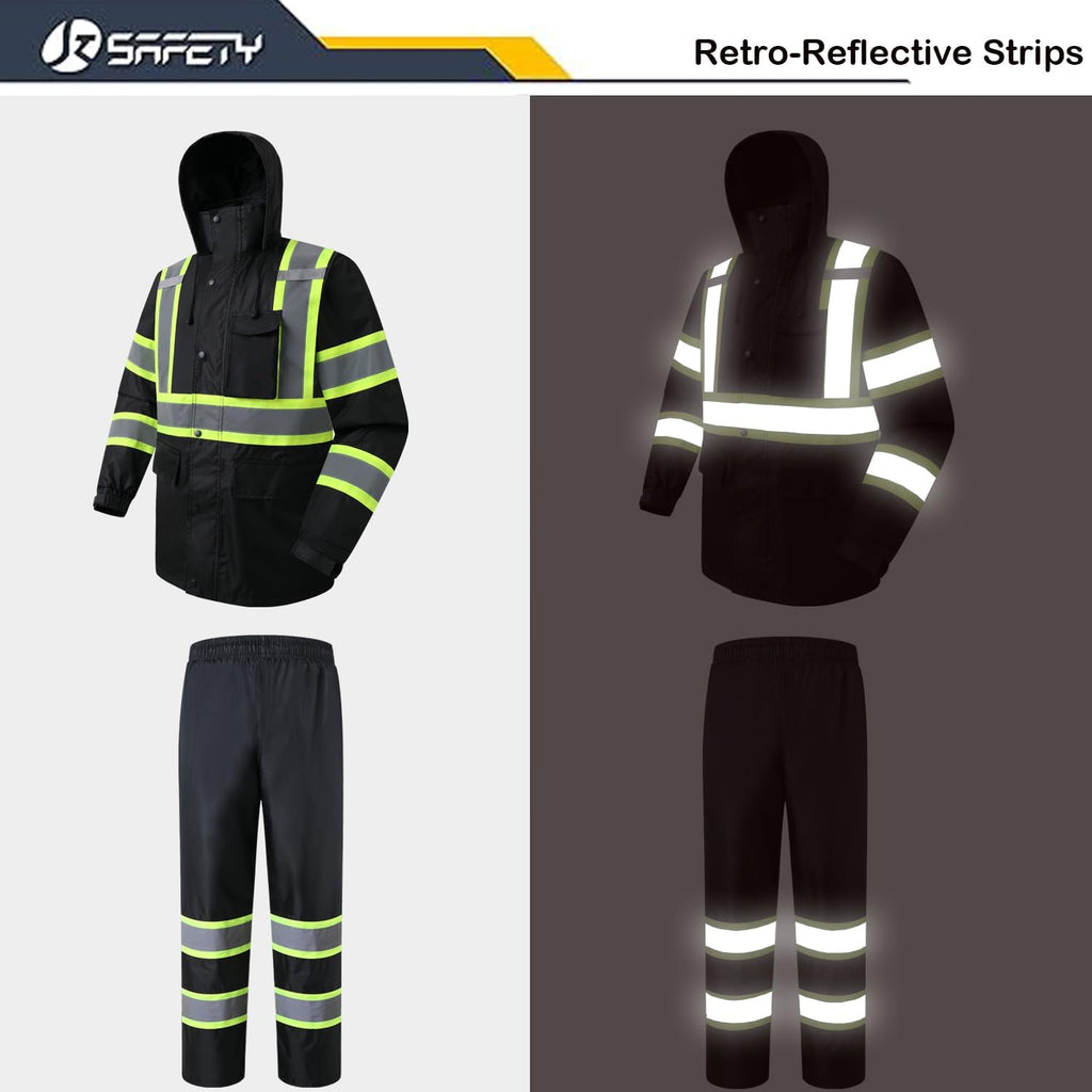 Stay Dry and Visible: Hi-Vis Waterproof Rain Jacket for Men and Women in Black - XL