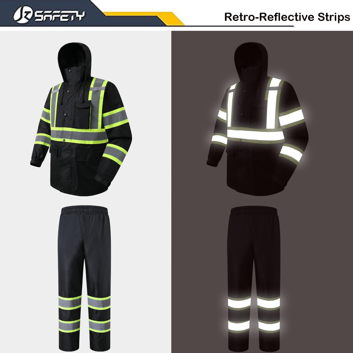 Stay Dry and Visible: Hi-Vis Waterproof Rain Jacket for Men and Women in Black - XL