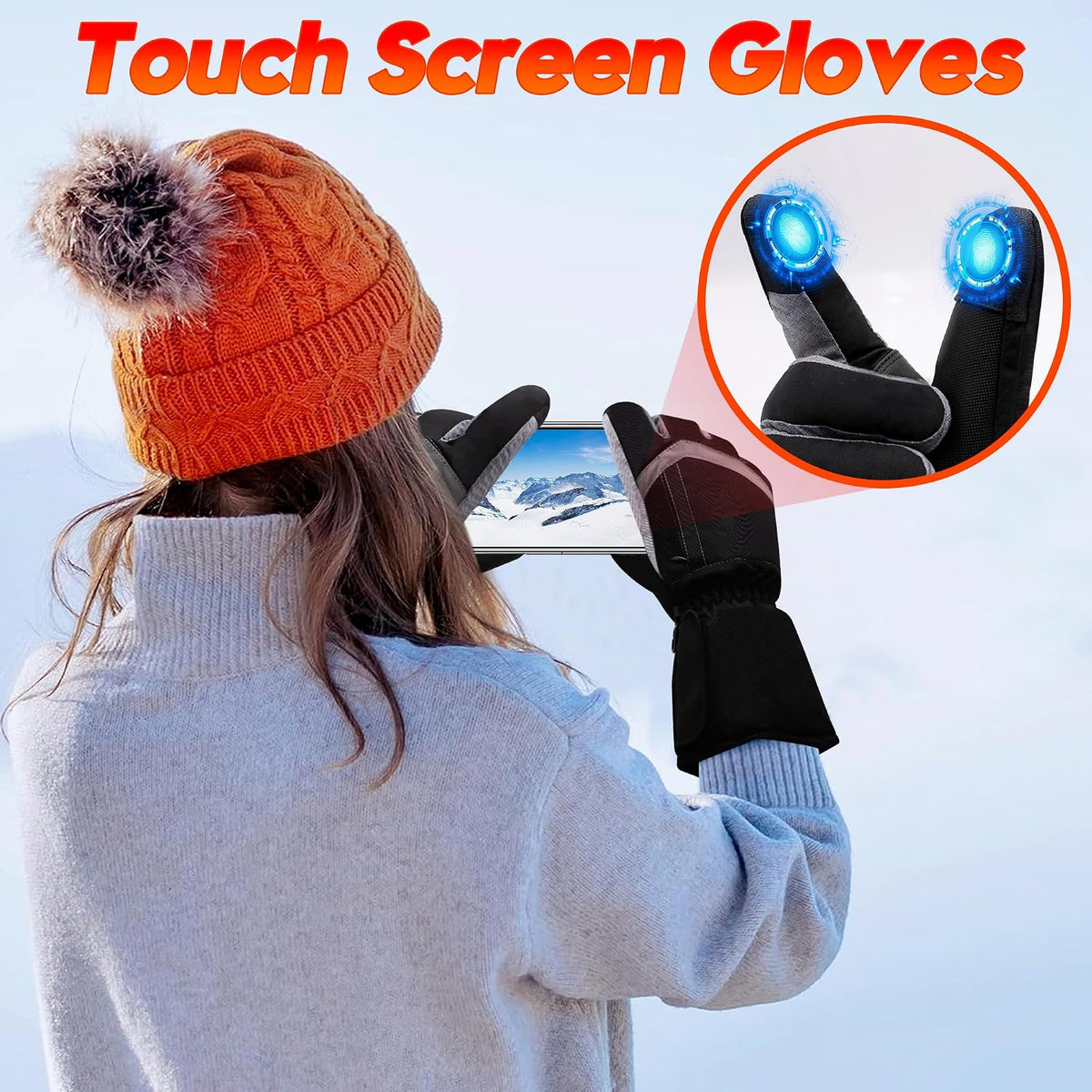 Women Heated Gloves Winter Waterproof Touchscreen Hand Warmers Insulated Ski Men Gloves Perfect for Freezer Work Cycling Walking Running Outdoor Activities(M Size)