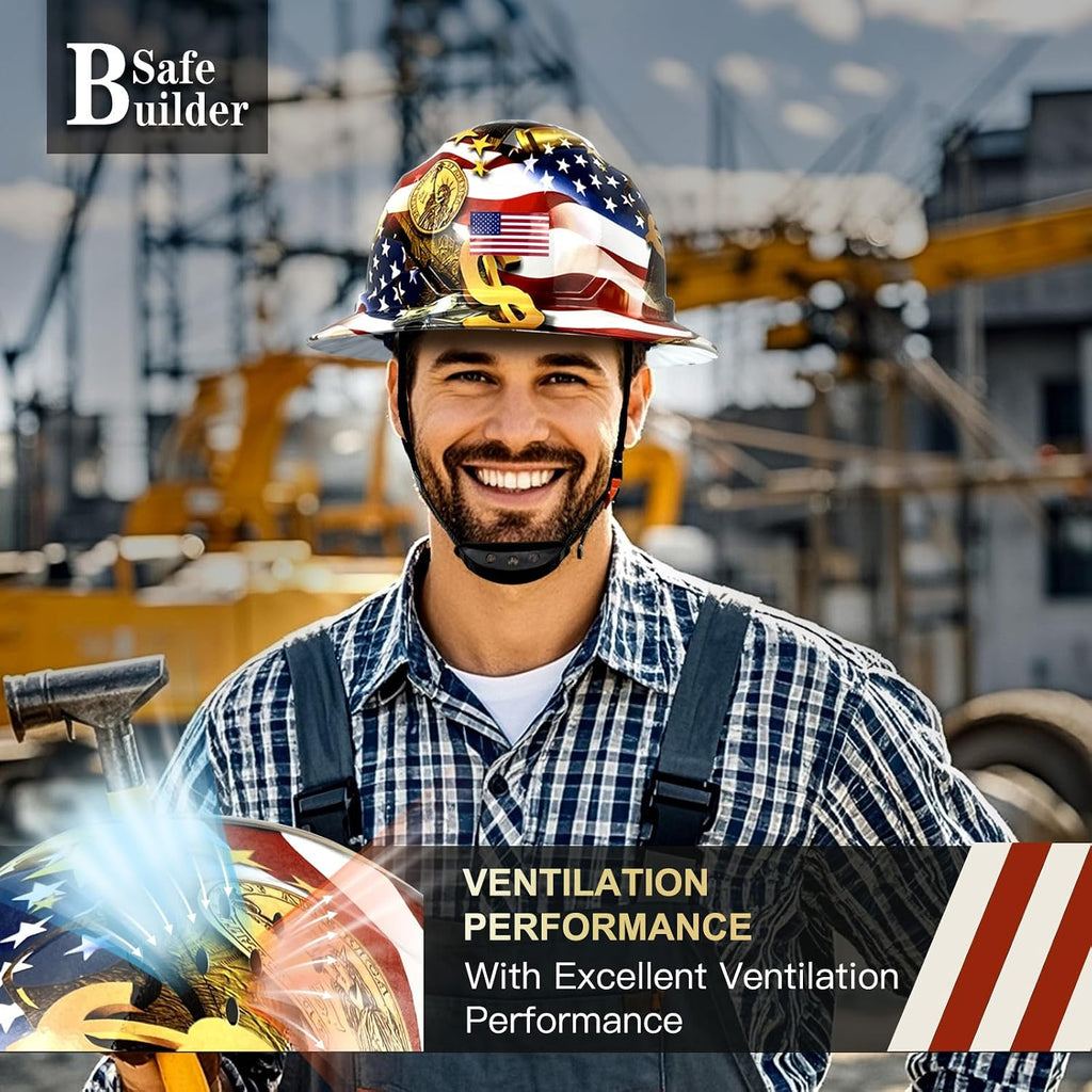 Premium Vented Full Brim Hard Hats - ANSI/ISEA Certified Safety Helmet with Carbon Fiber Design