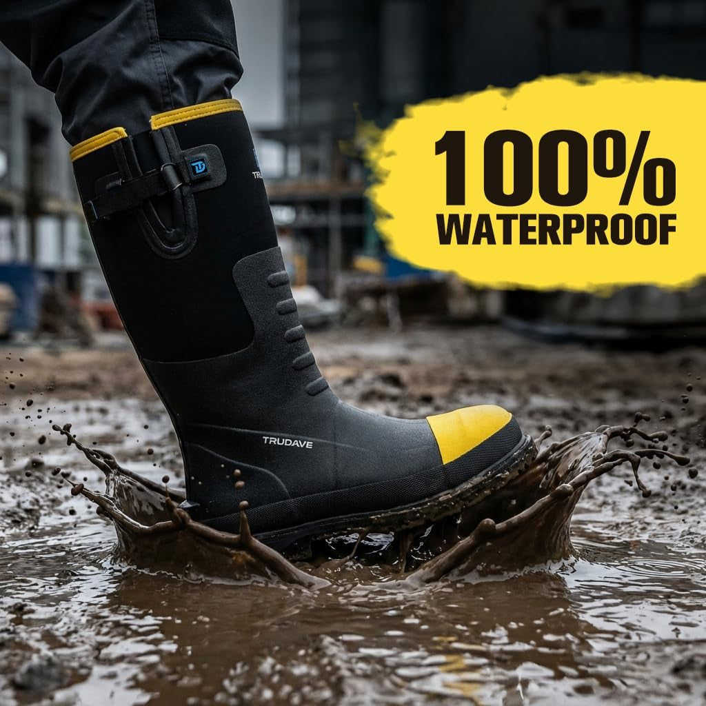Ultimate Steel Toe Rubber Boots for Men - Waterproof, Anti-Slip, and Durable for Work, Hunting, and Farming - Available in Sizes 6-14