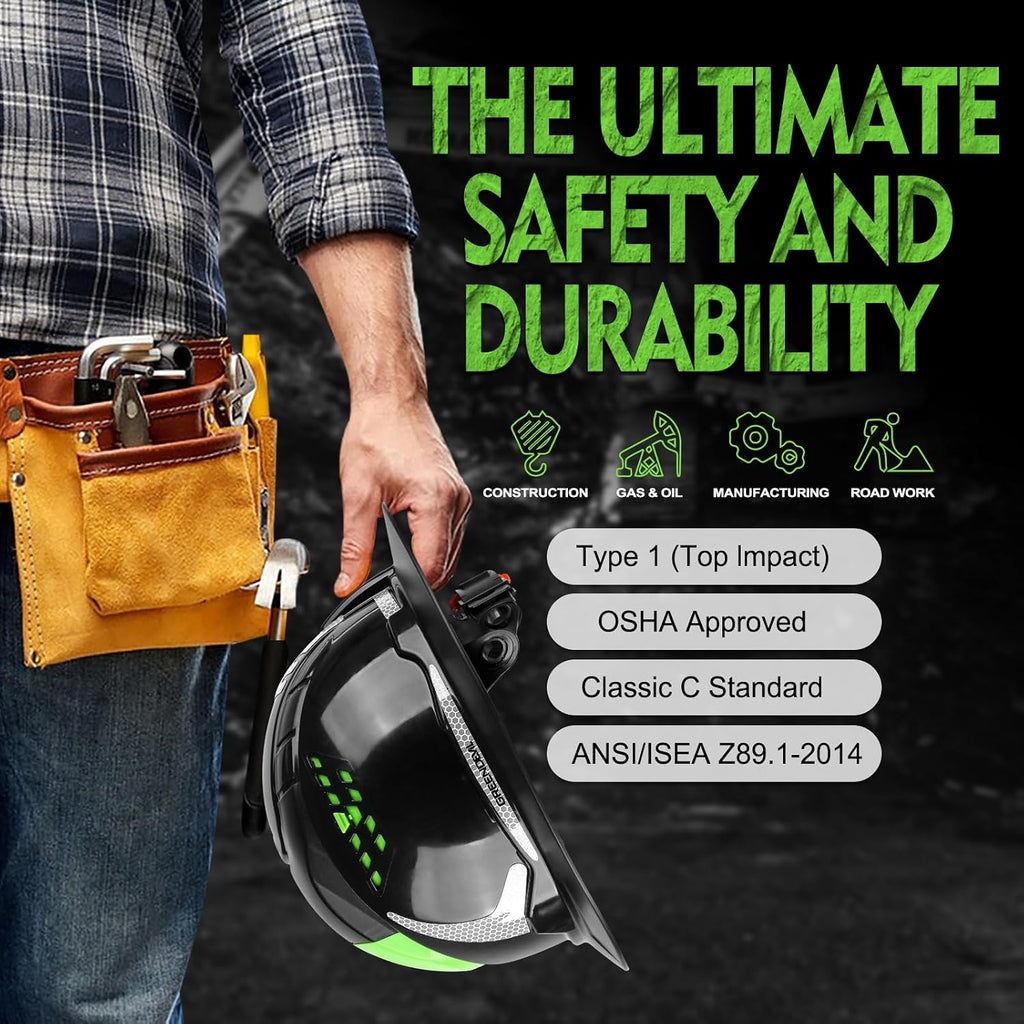 Matrix Full Brim Hard Hat with Integrated Headlight - OSHA Approved Safety Helmet for Construction Workers