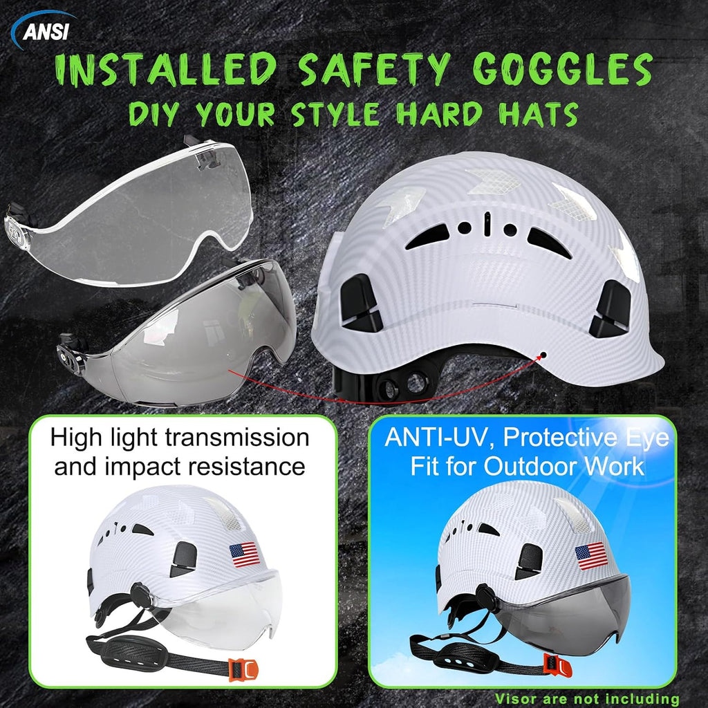 Aolamegs Vented Carbon Fiber Hard Hat - ANSI Z89.1 Type 1 Class C Safety Helmet with Reflective Strips and 6-Point Suspension for Ultimate Comfort and Protection