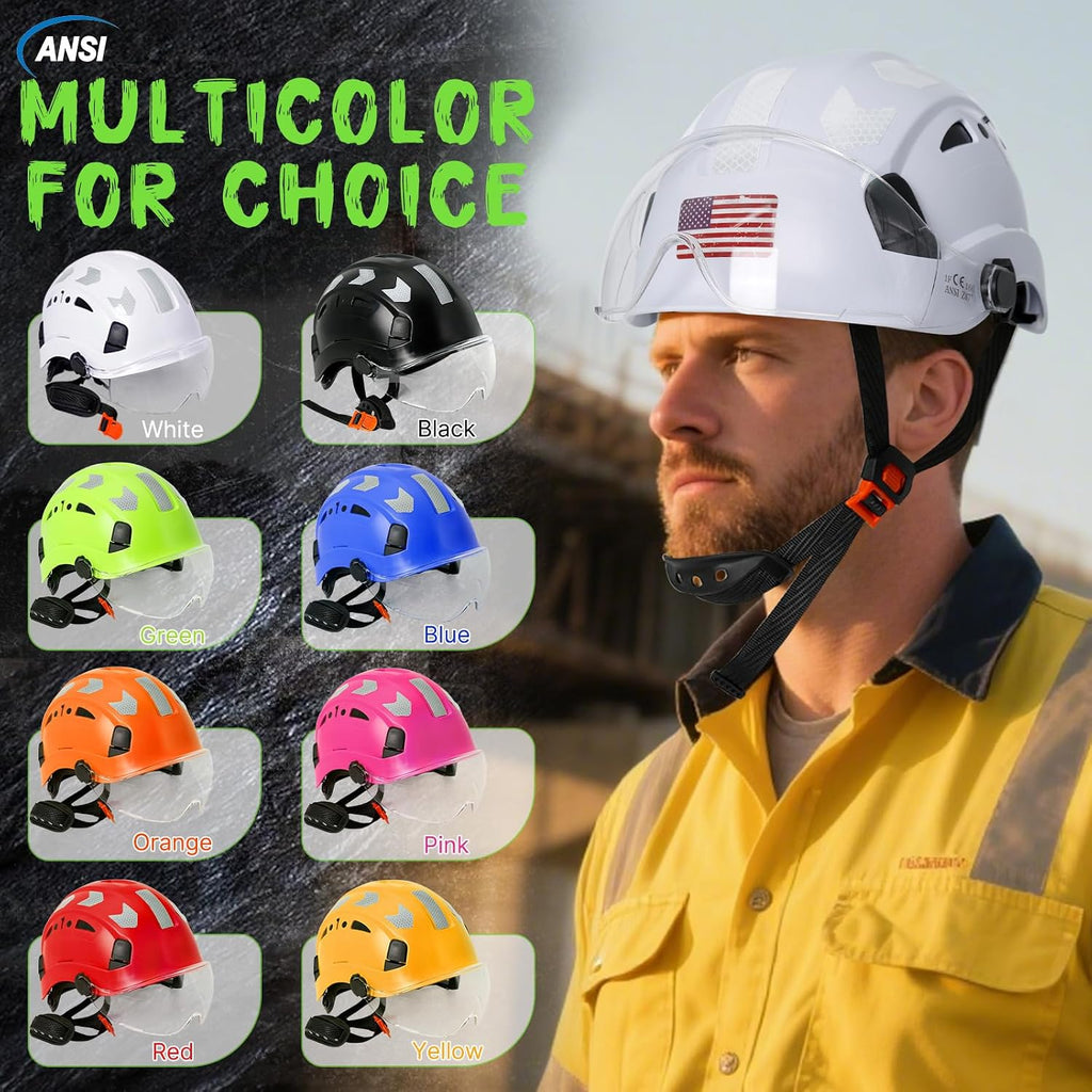 Premium Construction Safety Hard Hat - ANSI Z89.1 Certified Lightweight Reflective ABS Helmet with Adjustable Chin Strap for Men and Women - Ideal for Industrial Workwear and Optimal Head Protection