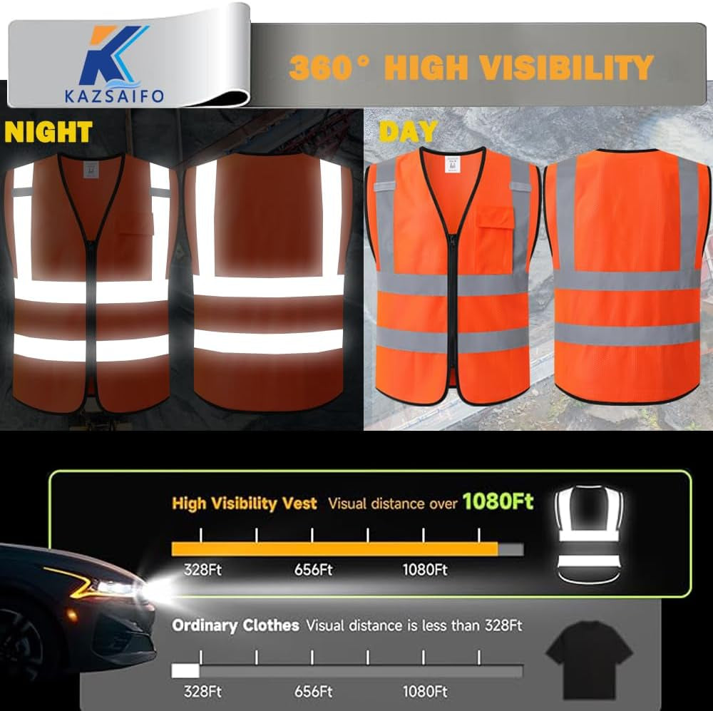 Hi Vis Construction Safety Vest for Men Women,Kz179,Orange,M