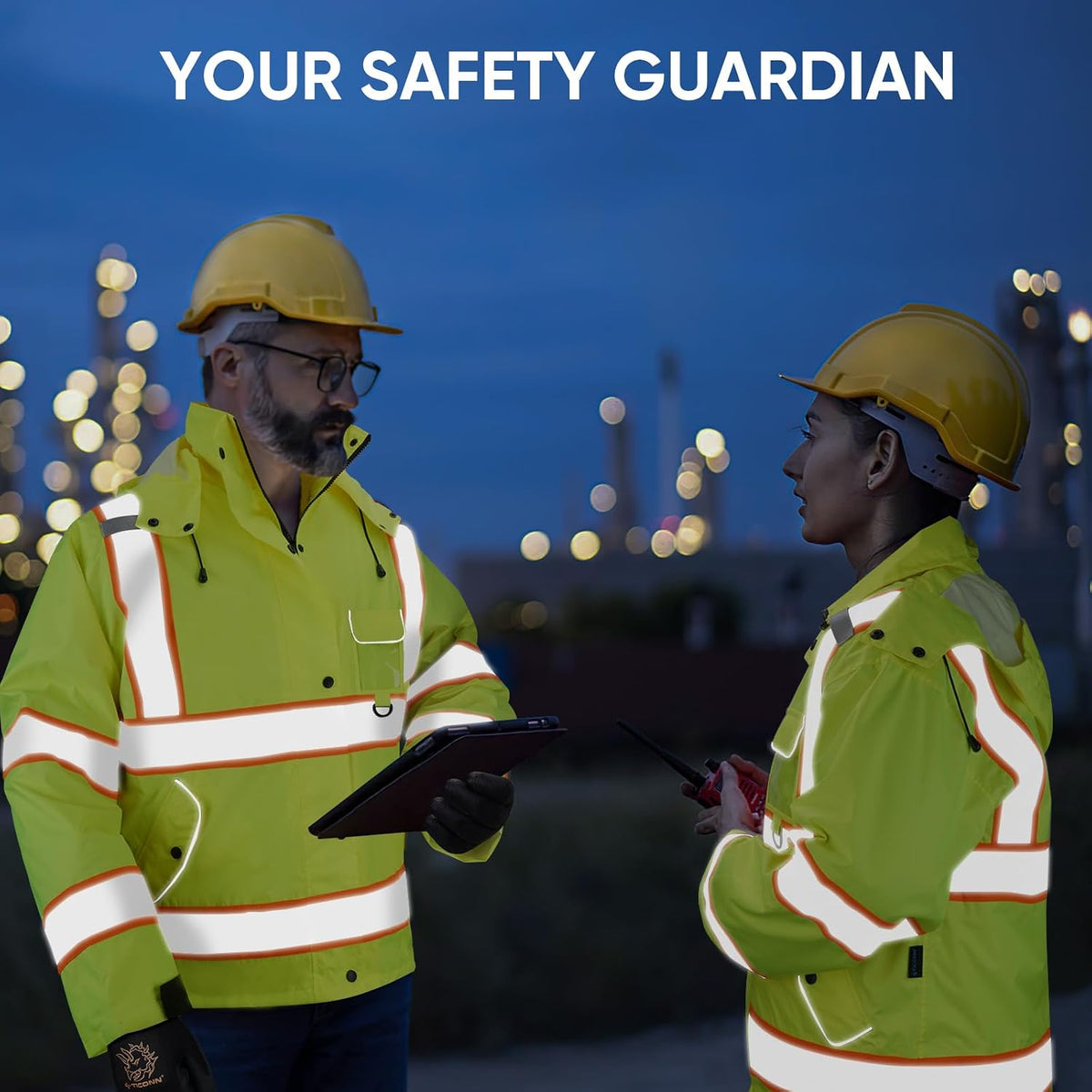 Reflective Rain Jacket, Waterproof ANSI Class 3 Hi Vis Safety Coat