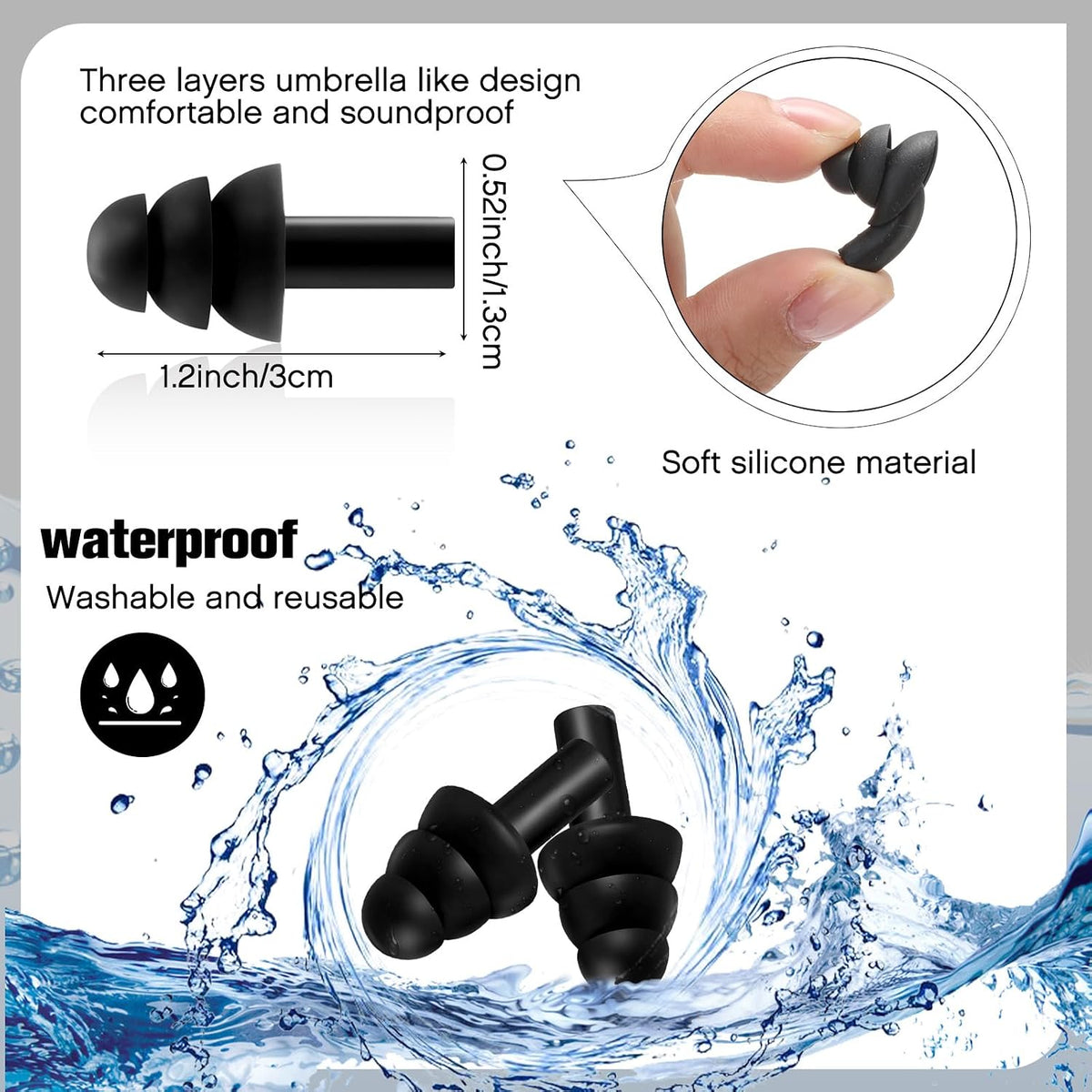 200 Pairs Ear Plugs Bulk, NRR 32Db Silicone Ear Plugs, Black