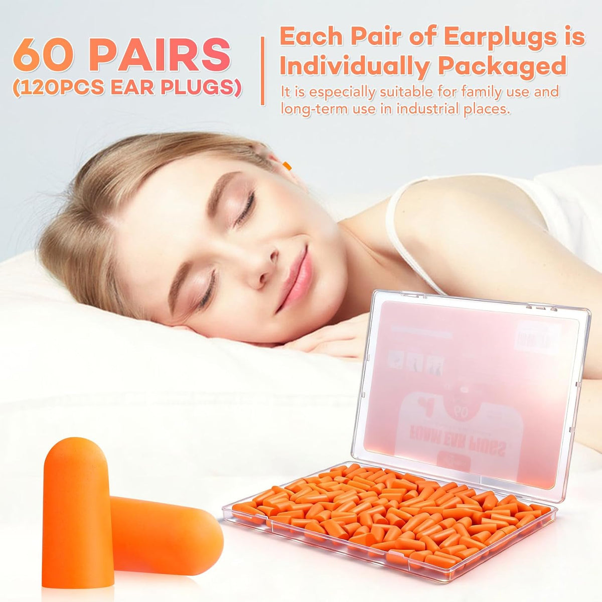 60 Pairs Foam Ear Plugs, Ear Plugs for Sleeping Noise Cancelling