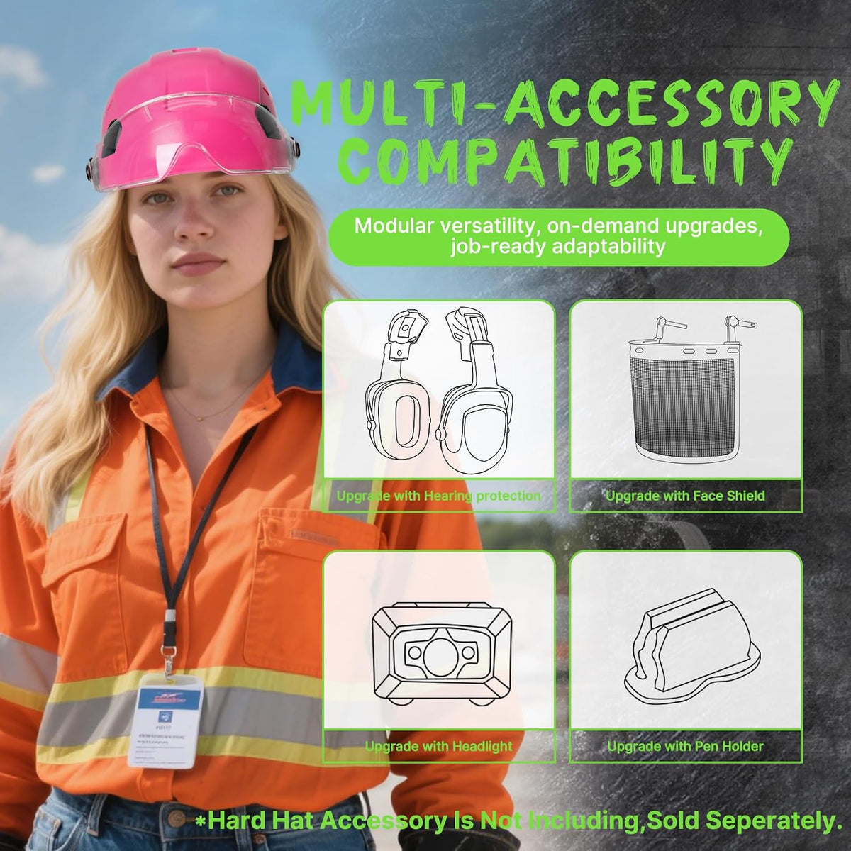 Construction Hard Hat with Visor and Chin Strap for Men,Ansi Z89.1