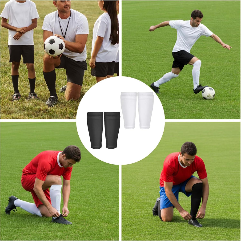 2 Pairs Shin Guard Sleeves, Shin Guard Covers Soft Sock Sleeves Shins Pads Socks Breathable Shins Pads Holders for Man Woman Adults  Black & White