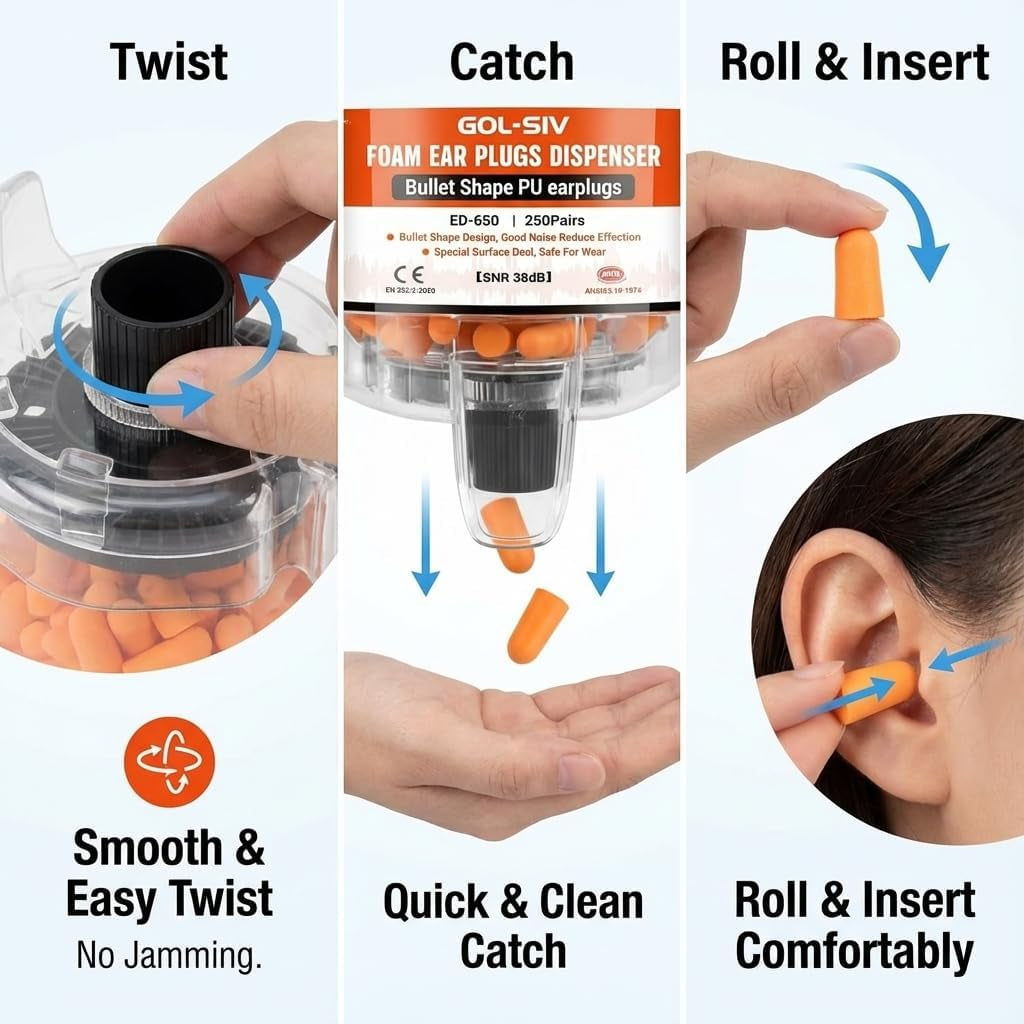 Earplug Dispenser, 500 Pcs, NRR 33Db, Wall Mount, Orange