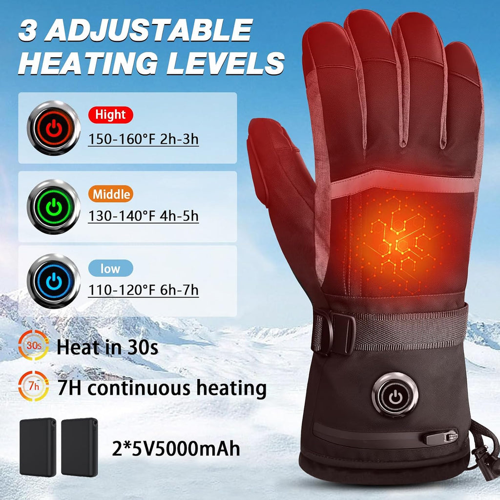 Heated Gloves for Men Hand Warmers Rechargeable with 7 Hours Heating 3 Levels Temperature Control Waterproof Touchscreen Heated Gloves for Cycling Climbing Winter Warmth Keeping(Black, L)