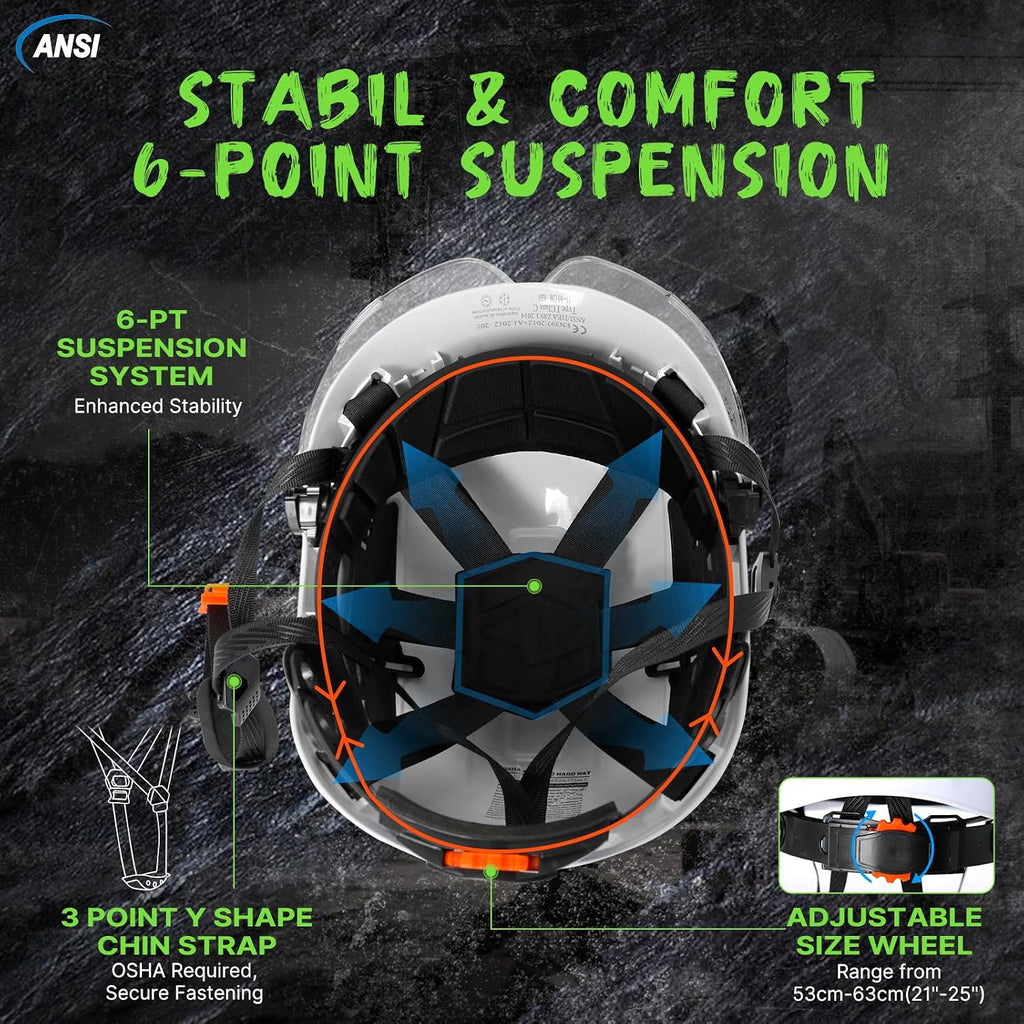 Premium Construction Safety Hard Hat - ANSI Z89.1 Certified Lightweight Reflective ABS Helmet with Adjustable Chin Strap for Men and Women - Ideal for Industrial Workwear and Optimal Head Protection