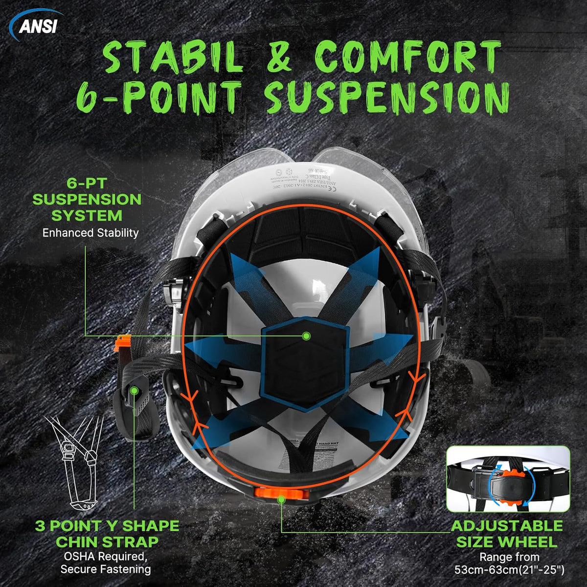 Premium Construction Safety Hard Hat - ANSI Z89.1 Certified Lightweight Reflective ABS Helmet with Adjustable Chin Strap for Men and Women - Ideal for Industrial Workwear and Optimal Head Protection