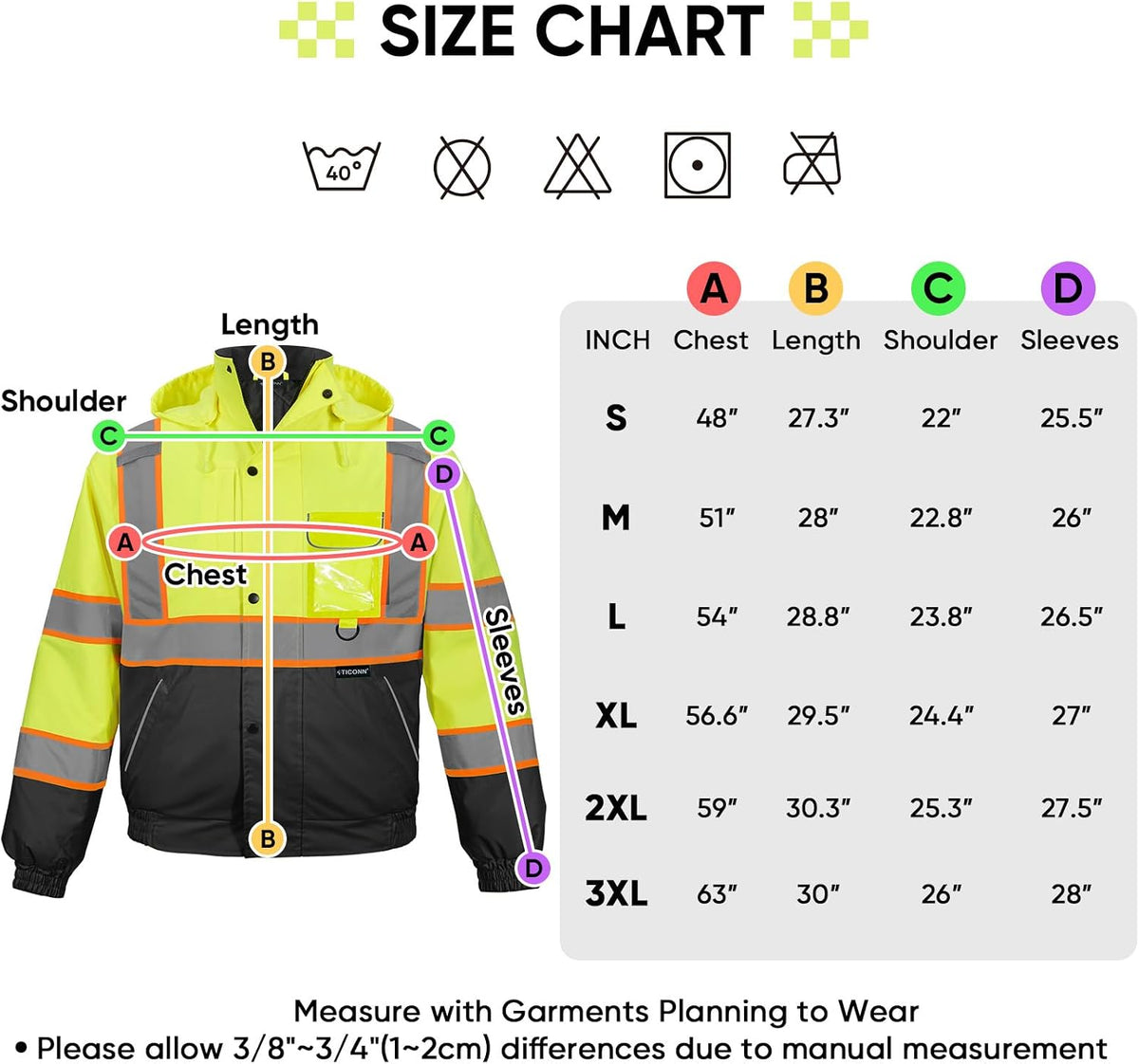 Hi Vis Safety Bomber Jacket, Fleece-Lined Waterproof ANSI Class 3