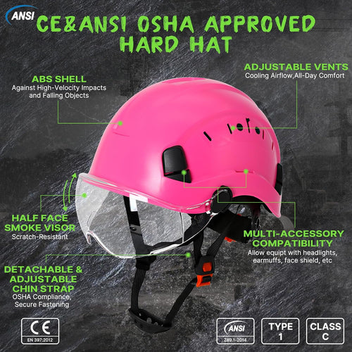 Construction Hard Hat with Visor and Chin Strap for Men,Ansi Z89.1