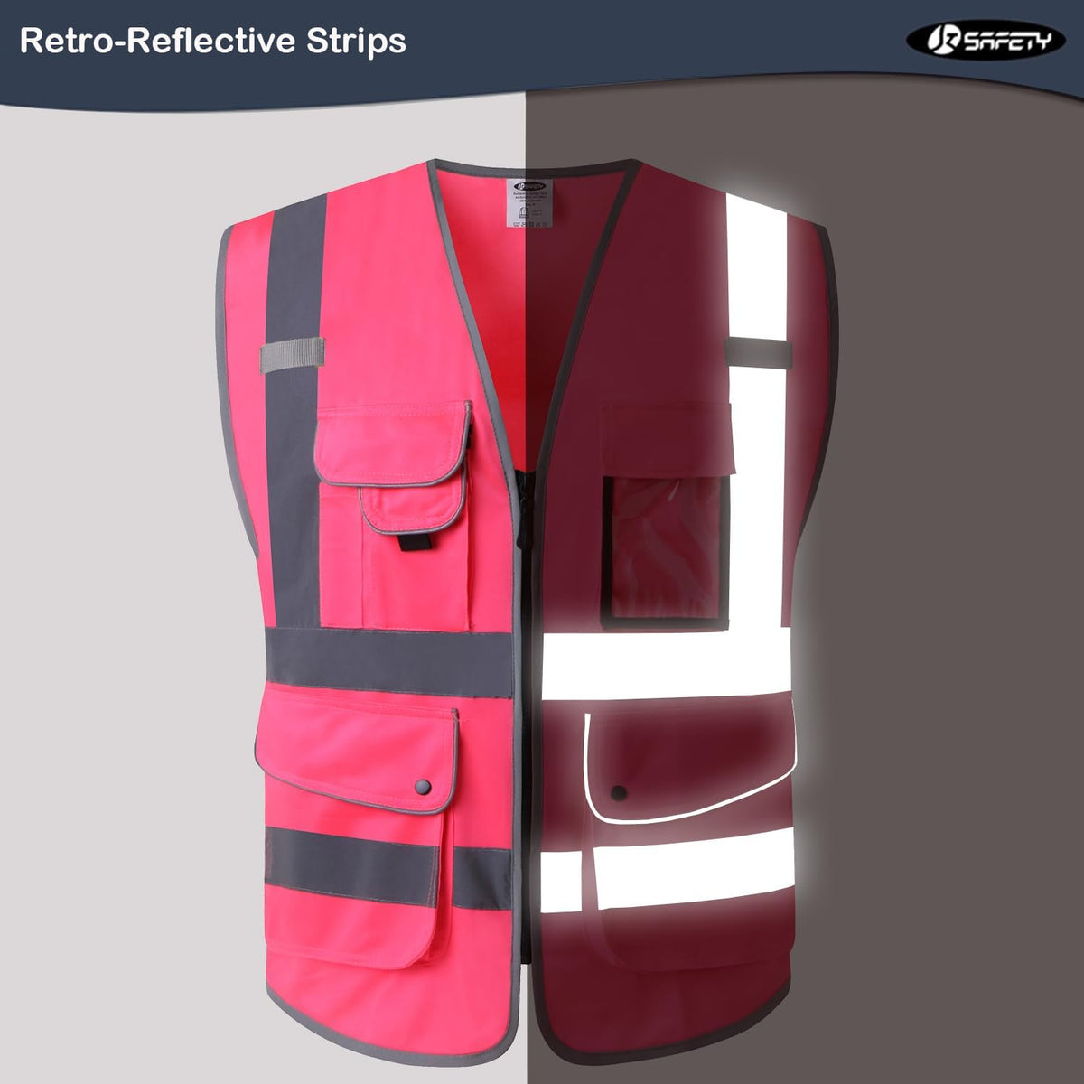 Safety Vest for Men Women Reflective Hi Vis JK150 Pink L
