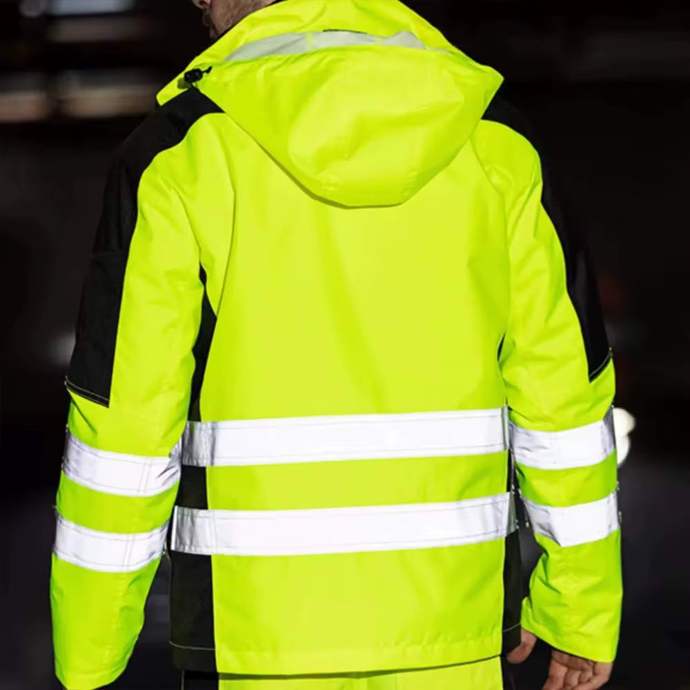 Hi Vis Working Clothes Winter Safety Jacket Waterproof High Visibility Safety Work Sets with Detachable Cotton Linner ﻿