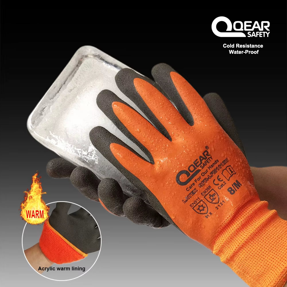 Thermal Work Safety Gloves, Fully Warm Fleece Lining Inside, Water- Proof Rubber Latex Coated,Anti-Slip Palm, Winter Use