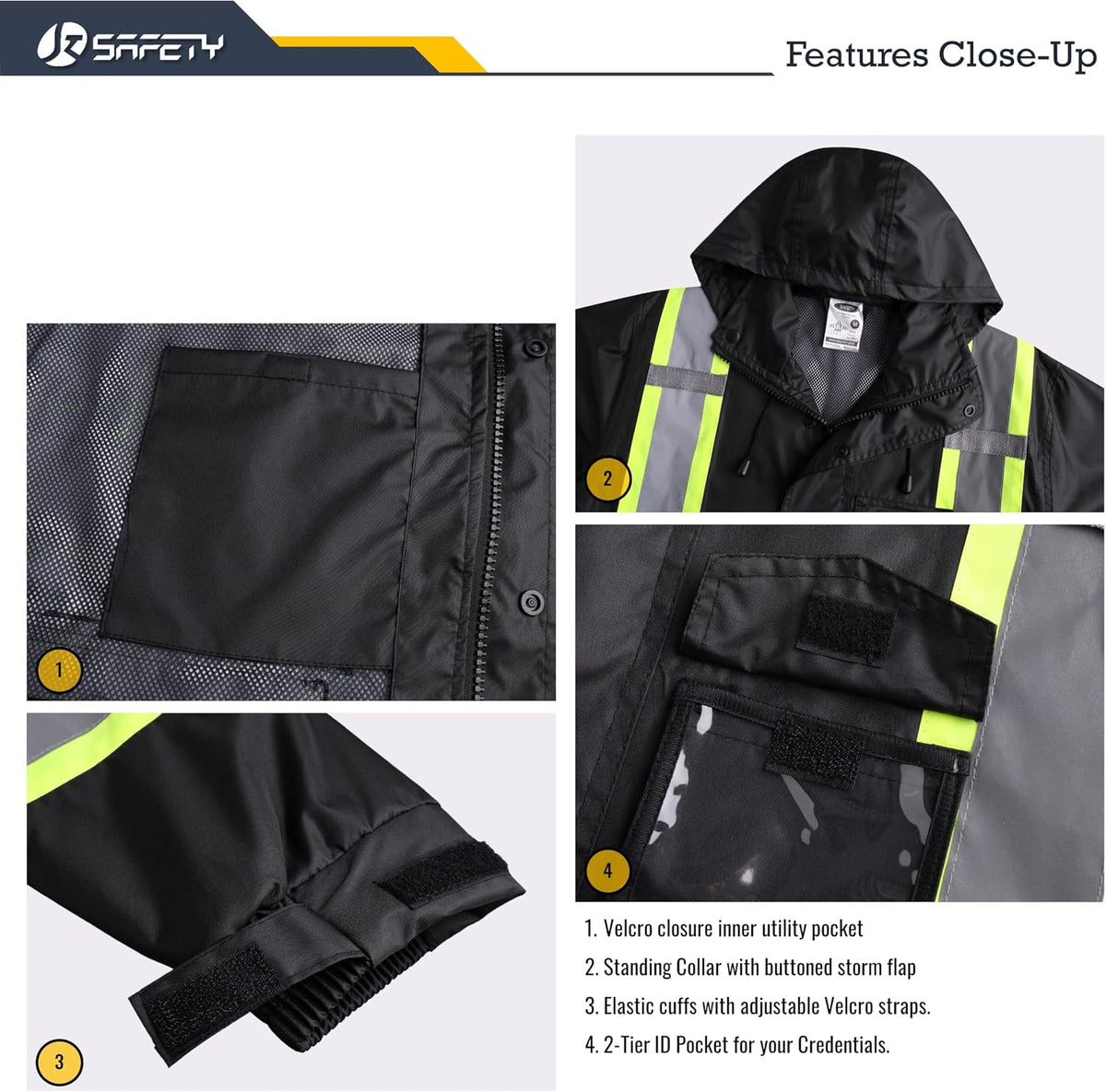 Stay Dry and Visible: Hi-Vis Waterproof Rain Jacket for Men and Women in Black - XL