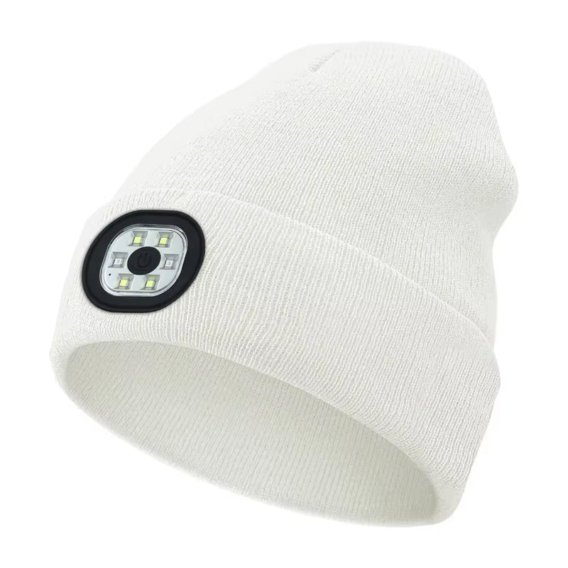LED Beanie Hat with Light Unisex Warm Winter Hat USB Rechargeable Headlamp Cap Winter Knitted Night Lighted Hat Flashlight