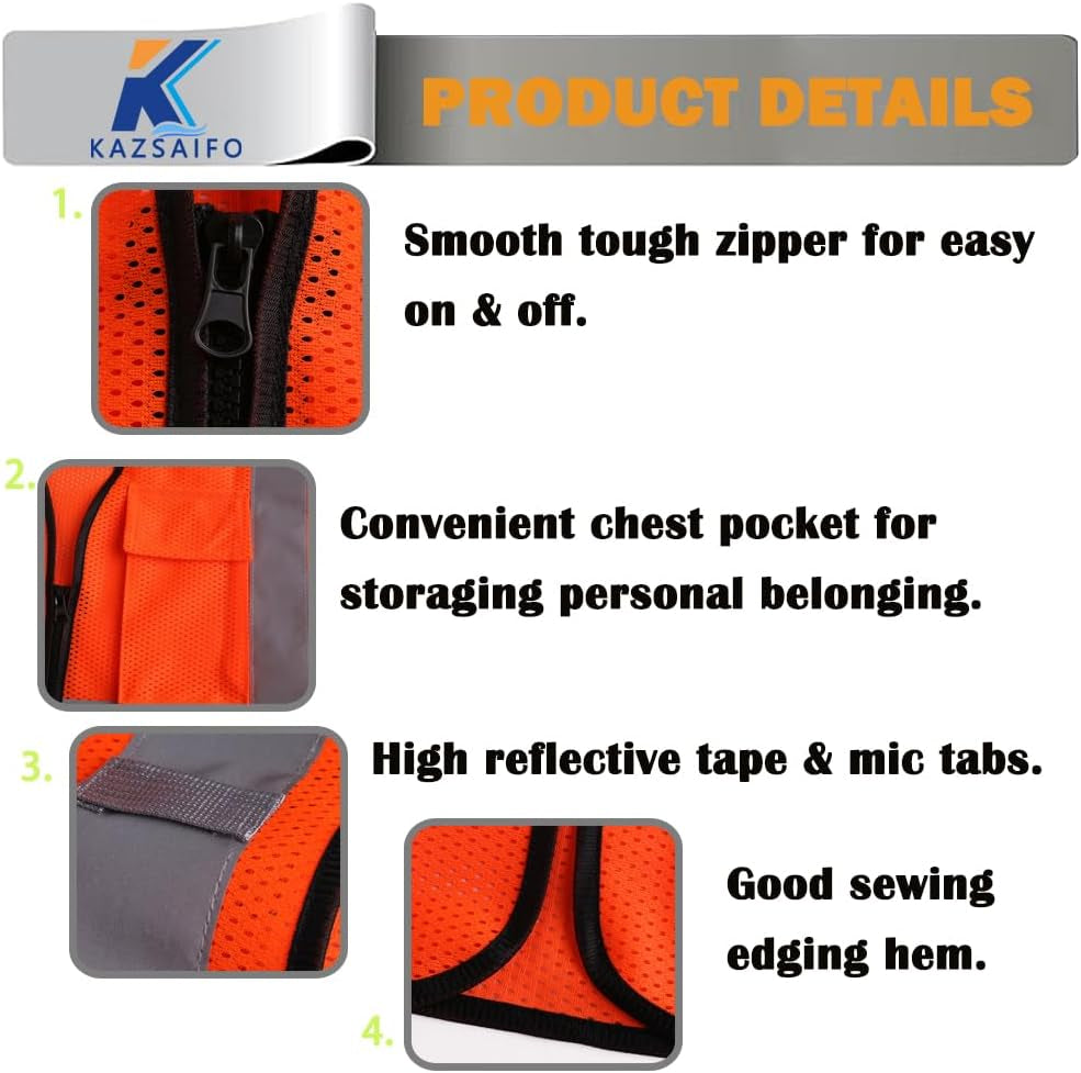 Hi Vis Construction Safety Vest for Men Women,Kz179,Orange,M