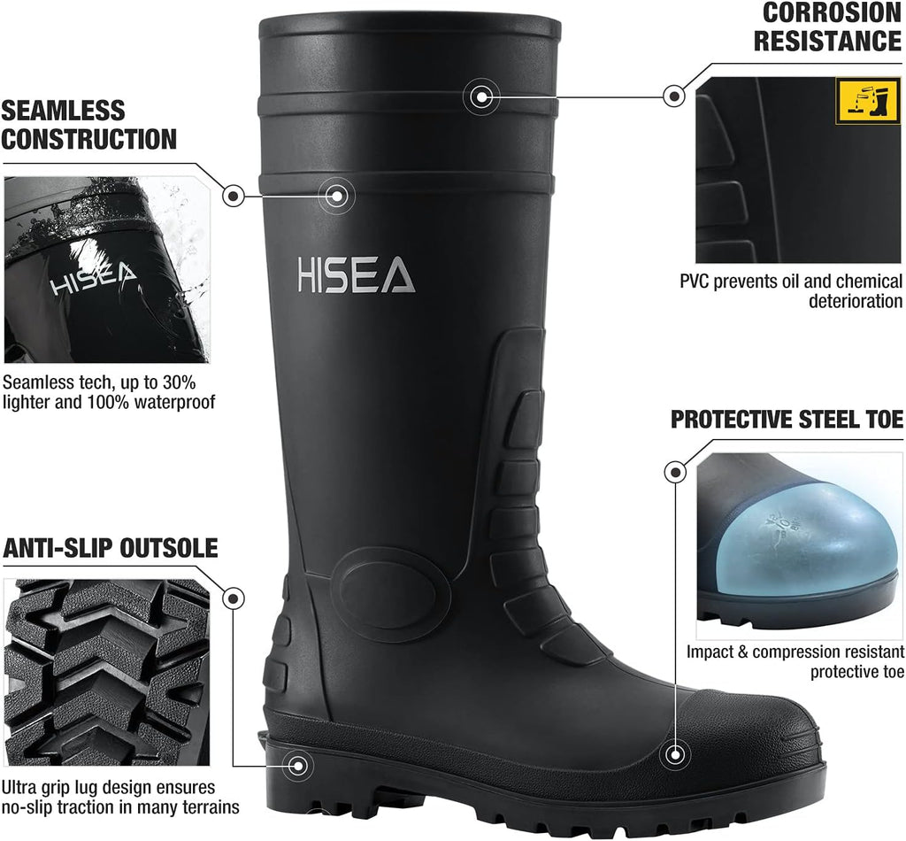 Men'S Steel-Toe Rain Boots, Rubber Boots Waterproof Slip Resistant
