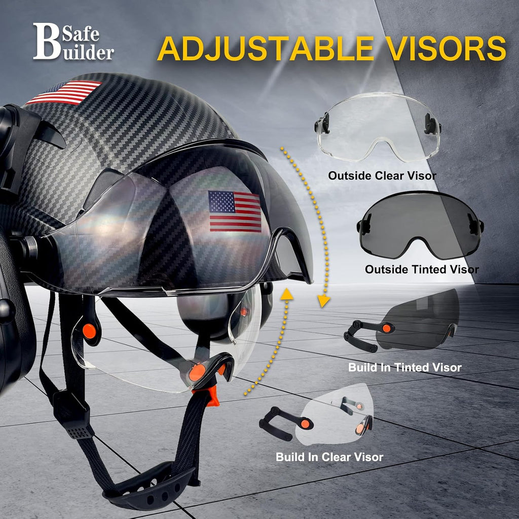 Premium Industrial Safety Helmet with Adjustable Visors and Ear Muffs for Ultimate Head Protection in Construction Work