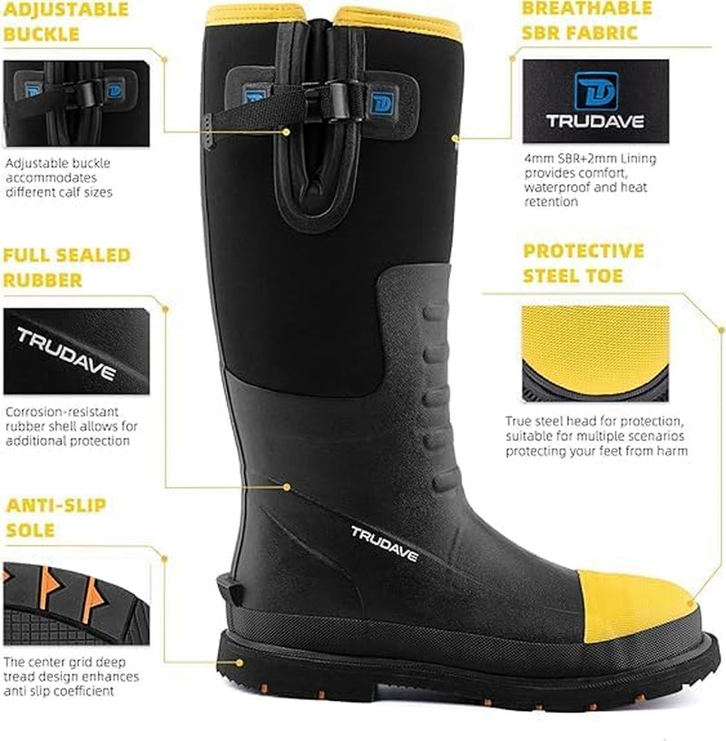 Ultimate Steel Toe Rubber Boots for Men - Waterproof, Anti-Slip, and Durable for Work, Hunting, and Farming - Available in Sizes 6-14