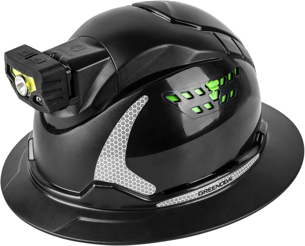 Matrix Full Brim Hard Hat with Integrated Headlight - OSHA Approved Safety Helmet for Construction Workers