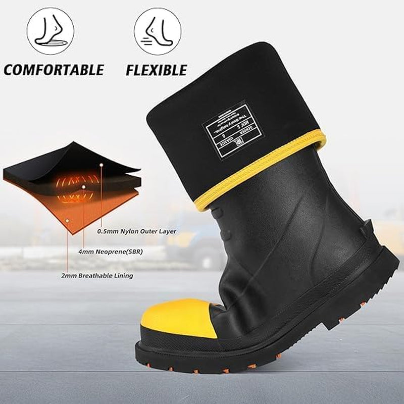 Ultimate Steel Toe Rubber Boots for Men - Waterproof, Anti-Slip, and Durable for Work, Hunting, and Farming - Available in Sizes 6-14