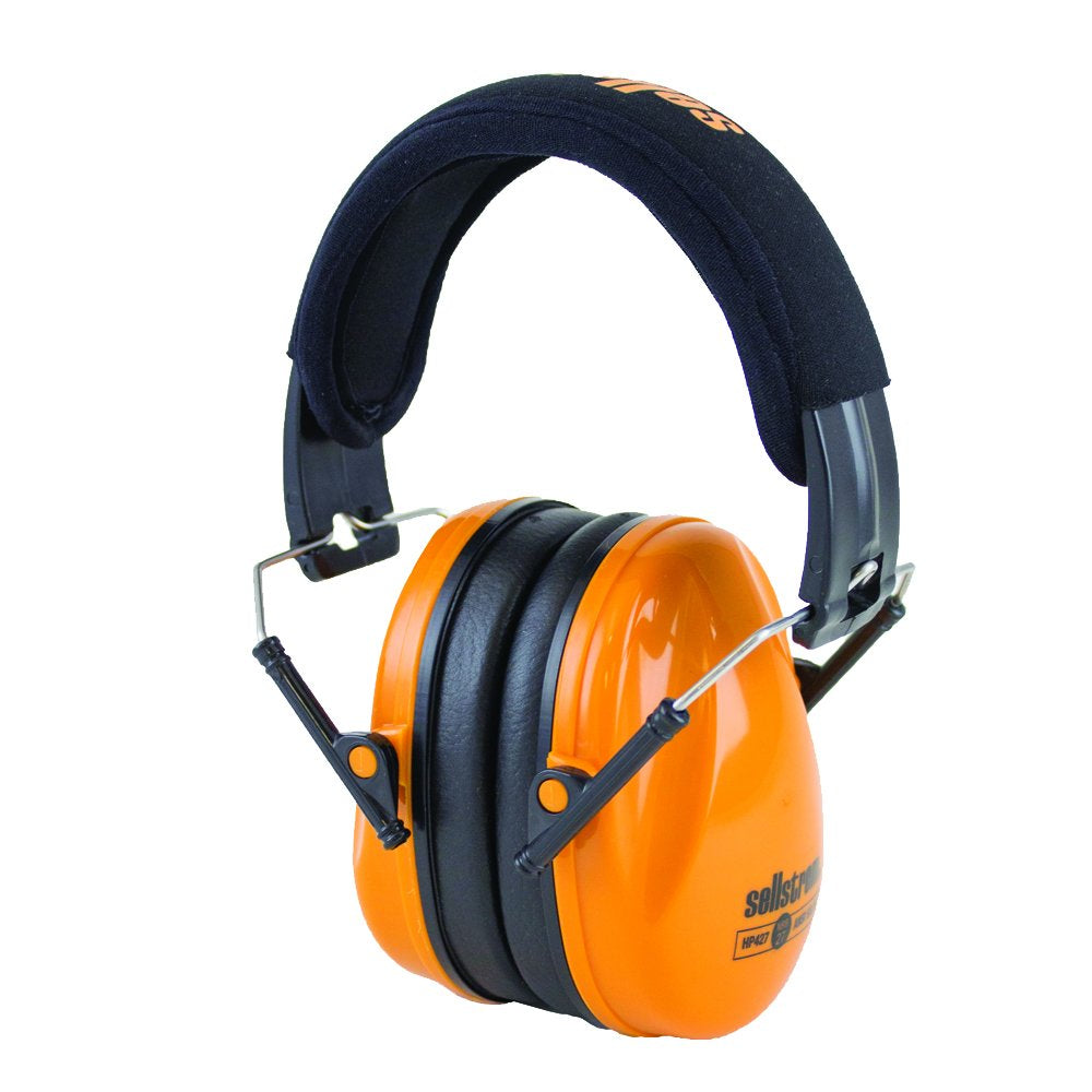 Noise Cancelling Lightweight Safety Ear Muffs, 27Db NRR, Universal Fit, Soft EVA Foam, Telescopic Height Adjustment, Black/Orange, S23404
