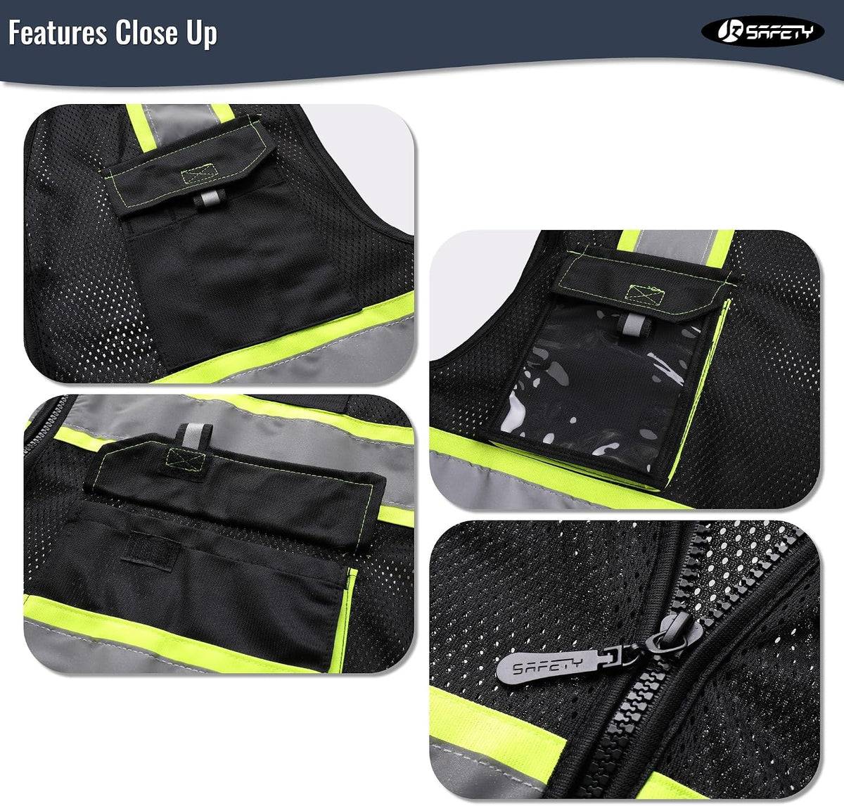 Safety Vest for Men Women Hi Vis Reflective Vest JK220 Black 5XL