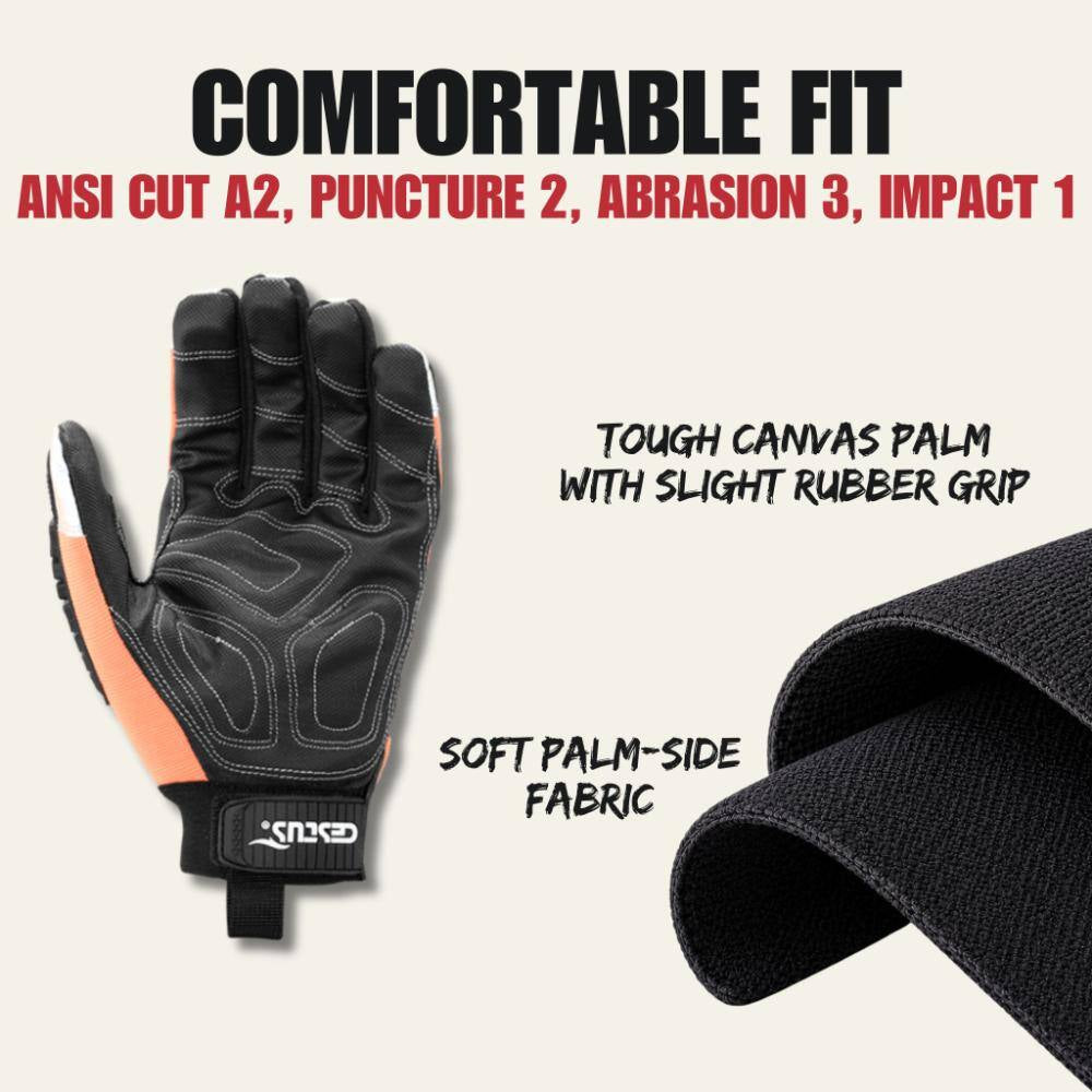 8015, HI VIS Impact Work Gloves, Canvas Palm, 4XL