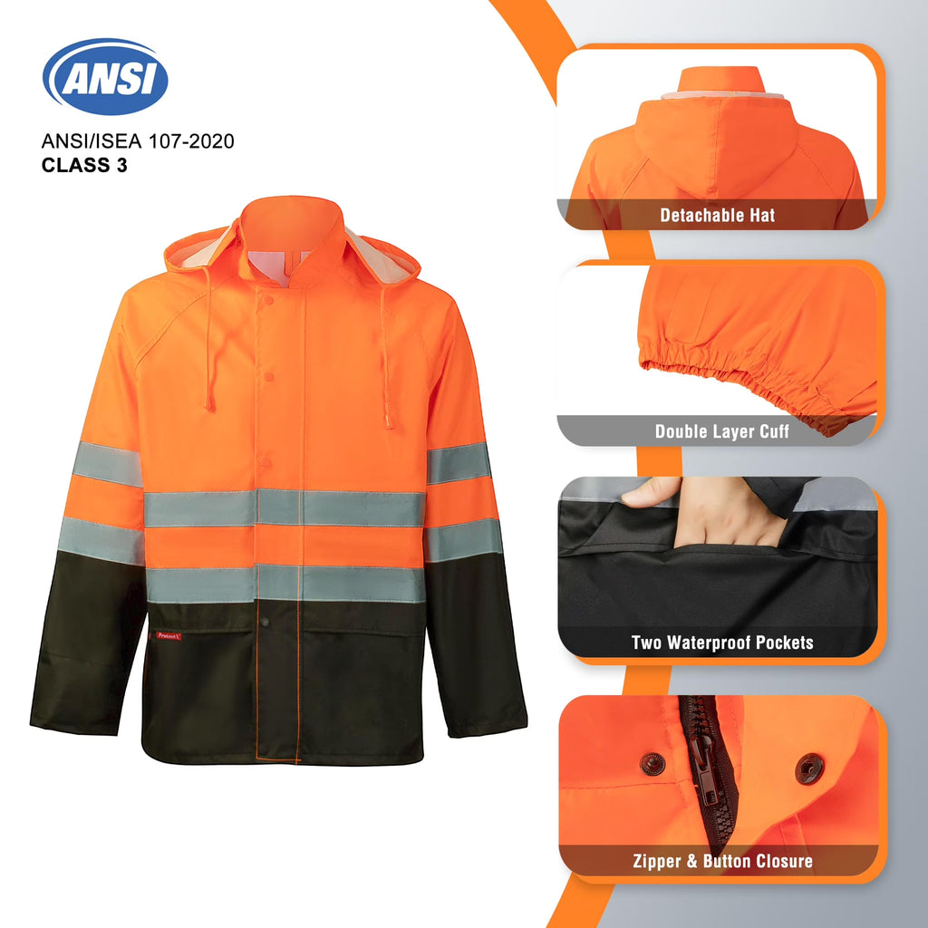 Stay Visible and Dry: Hi-Vis Waterproof Rain Jacket and Pants Set for Men and Women - Perfect for Work, Fishing, and Outdoor Adventures in Bright Orange
