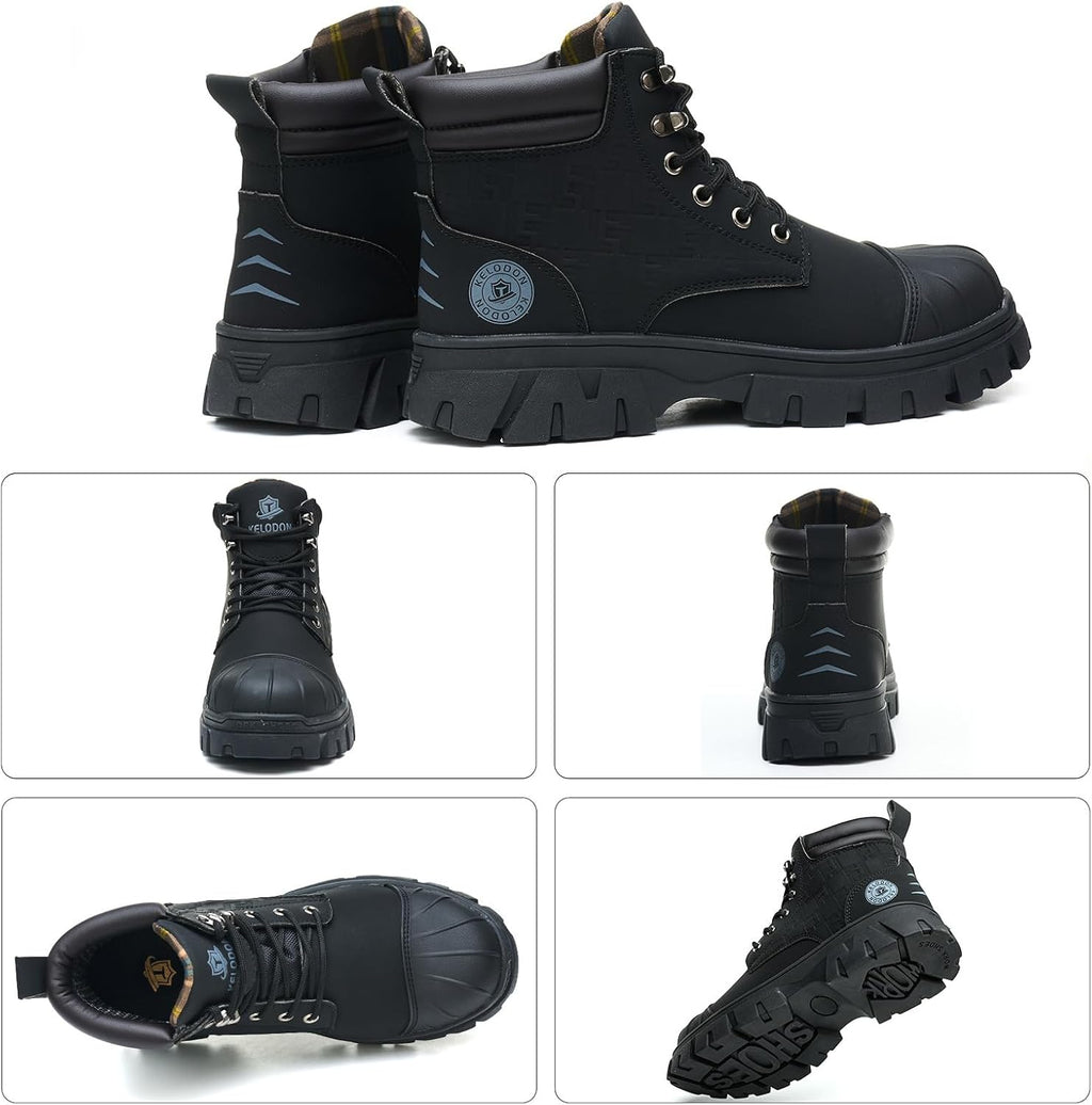Waterproof Steel Toe Boots for Men 6 Inch Leather Steel Toe Shoes Non Slip Resistant Safety Work Boots Indestructible Lightweight Construction Boot
