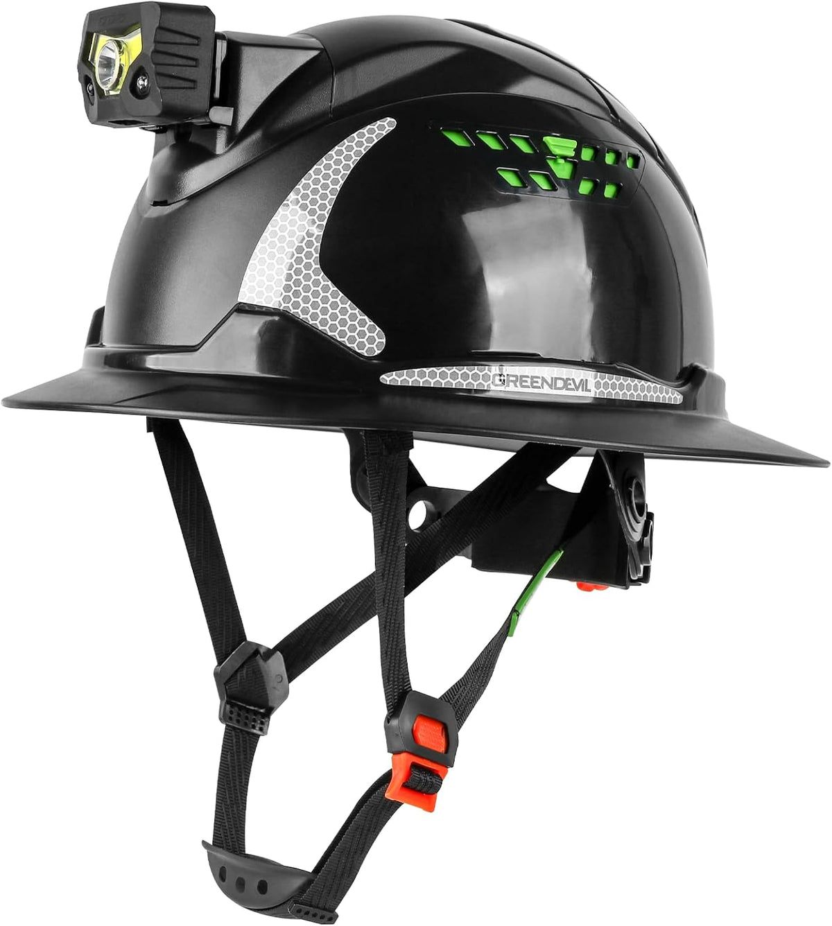 Matrix Full Brim Hard Hat with Integrated Headlight - OSHA Approved Safety Helmet for Construction Workers