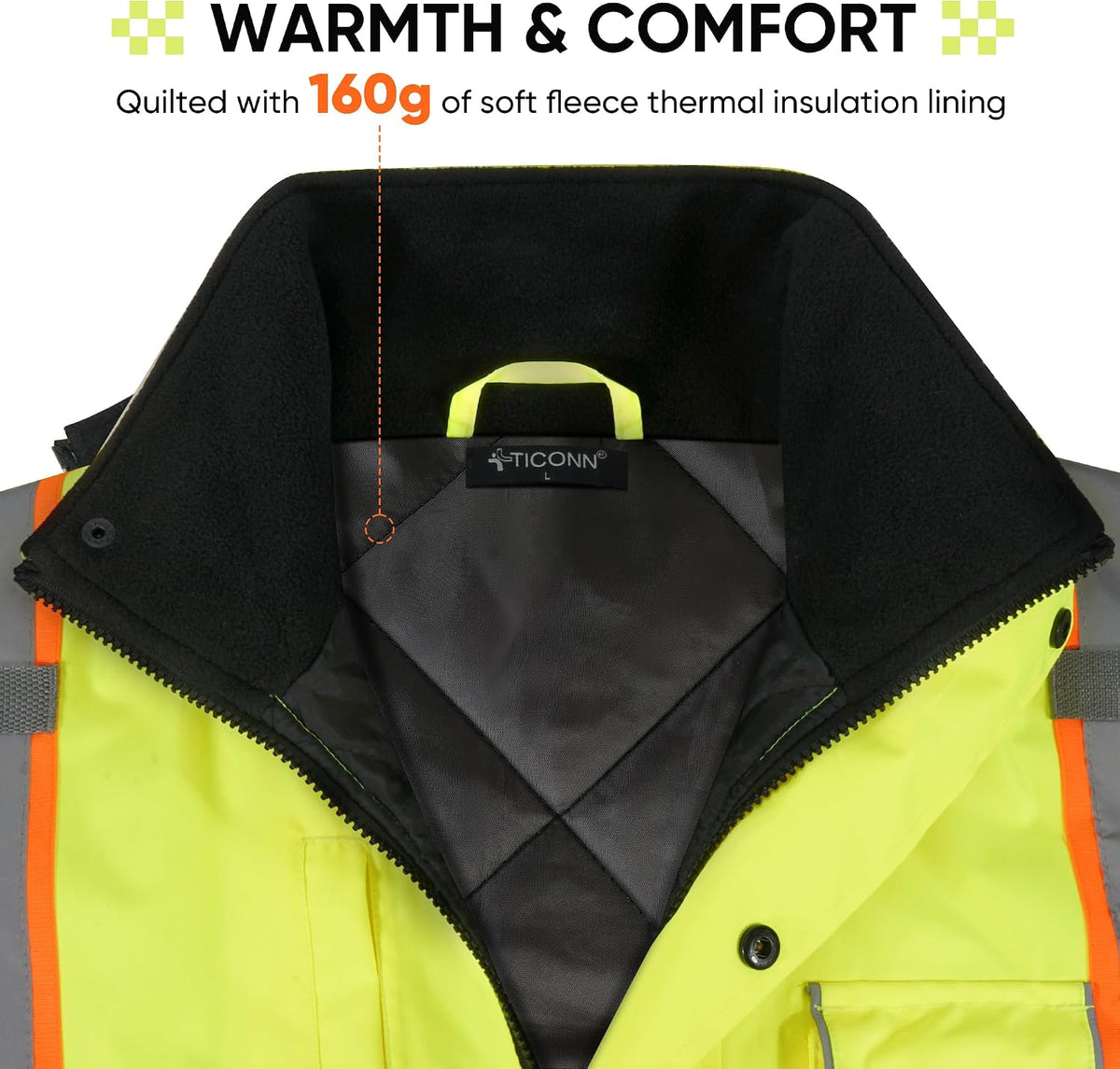 Hi Vis Safety Bomber Jacket, Fleece-Lined Waterproof ANSI Class 3