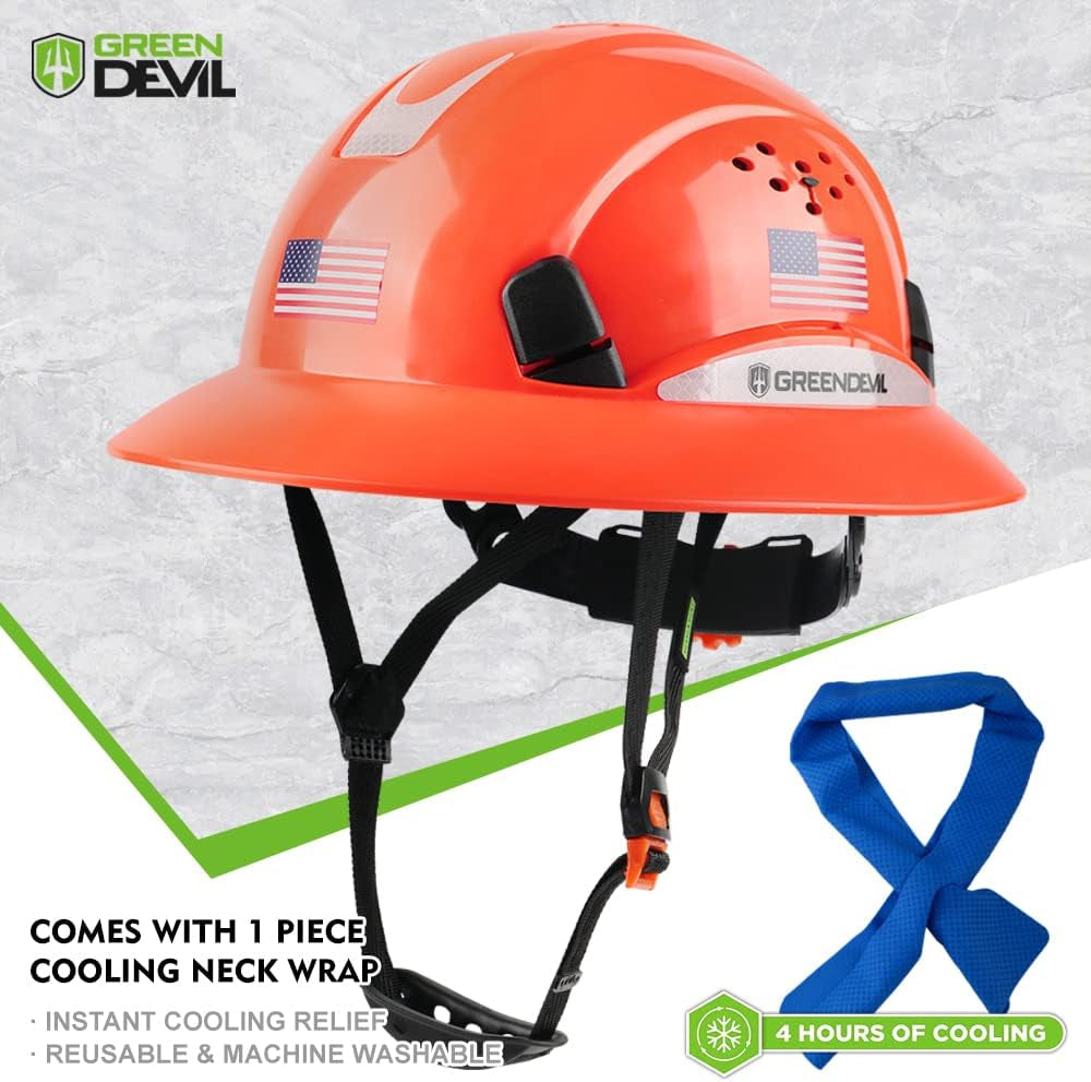 Ultimate Full Brim Hard Hat with Cooling Towel - OSHA Approved Safety Helmet for Construction and MMA - Adjustable Fit for Men & Women