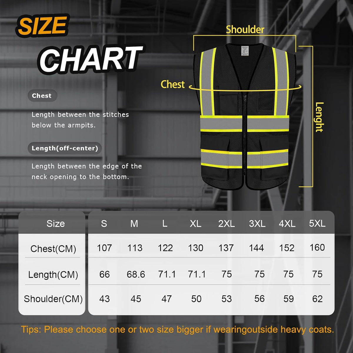 High Visibility Black Reflective Safety Vest for Men - 5 Pockets, Lightweight and Breathable, Perfect for Work and Outdoor Activities, Size Large