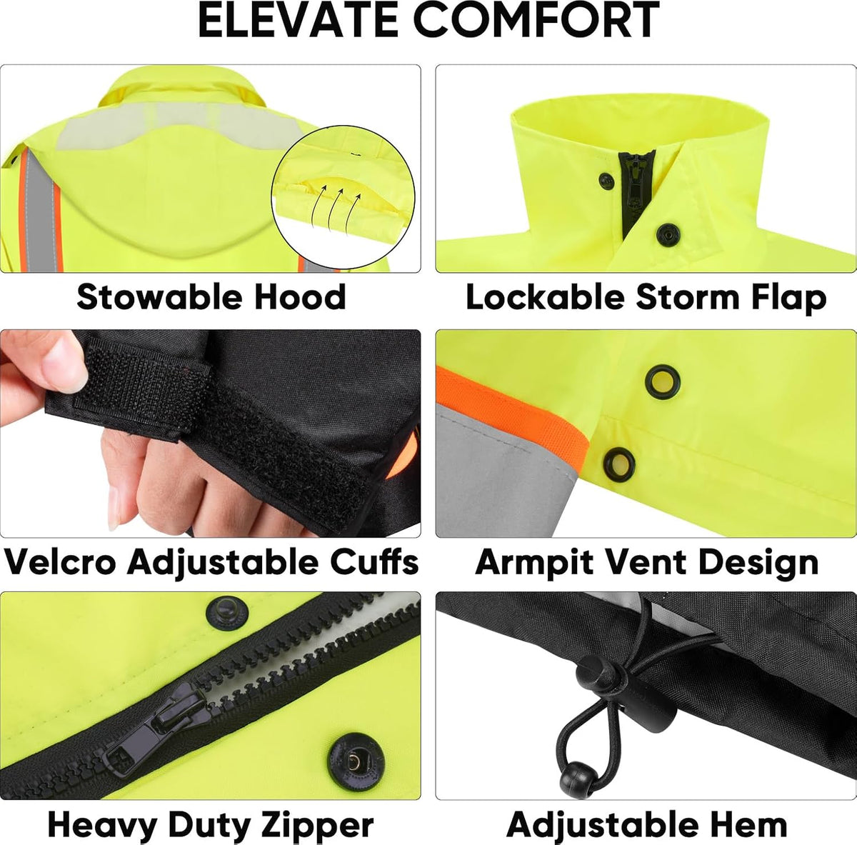 Reflective Rain Jacket, Waterproof ANSI Class 3 Hi Vis Safety Coat