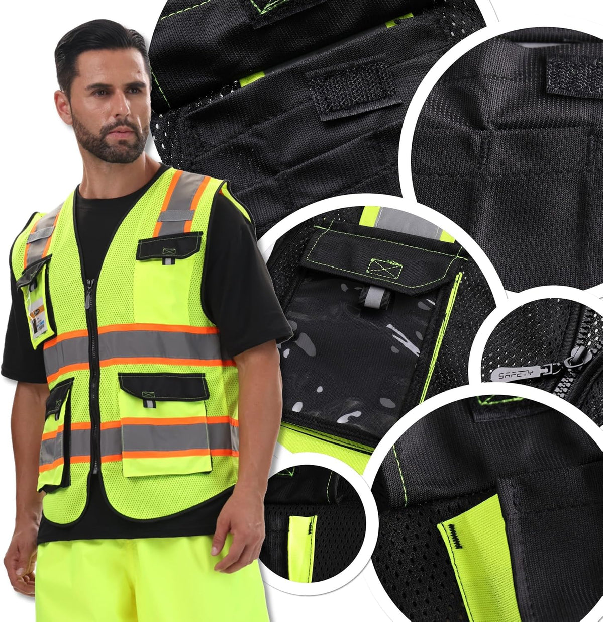Safety Vest for Men Women Hi Vis Reflective Vest JK220 Black 5XL